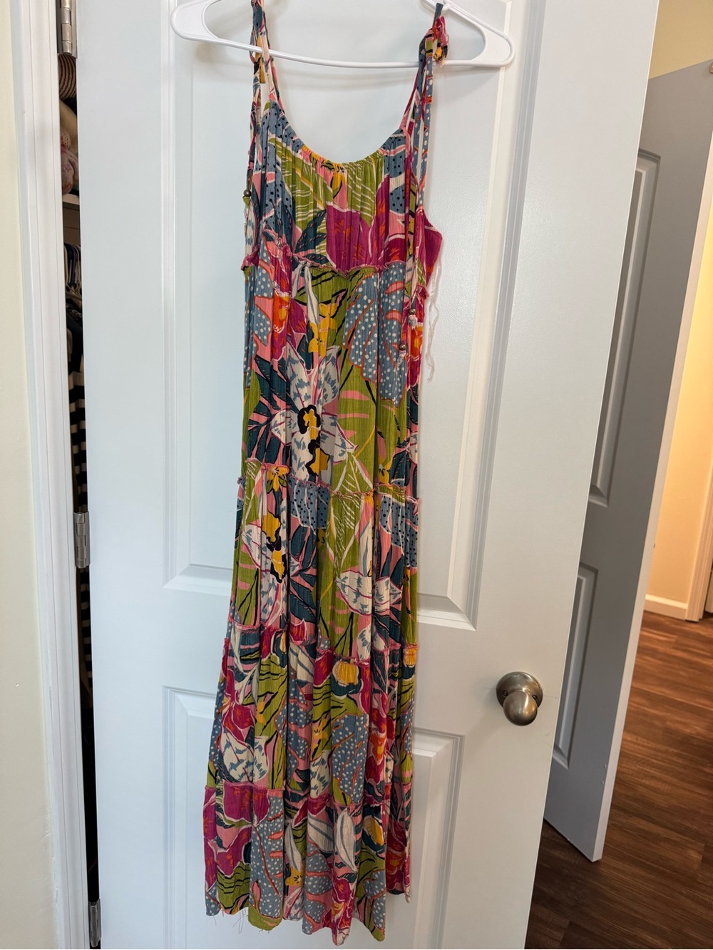 Angie Multi-Color Floral Tie-Shoulder Maxi Dress